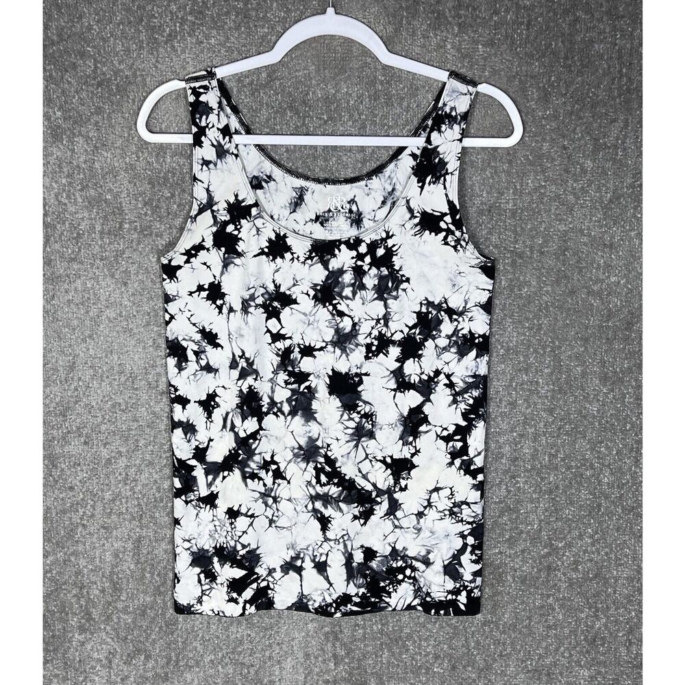 Rock & Republic Tank Top Womens Size L Black Tie Dye Scoop Neck Nylon Spandex